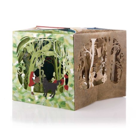 Ein Pop up Karussell Buch mit ausgeschnittenen Szenen aus Natur und Tieren.